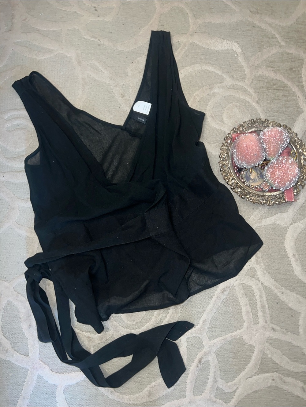 NWOT🌷J CREW🌷Black sheer cotton sleeveless wrap blouse